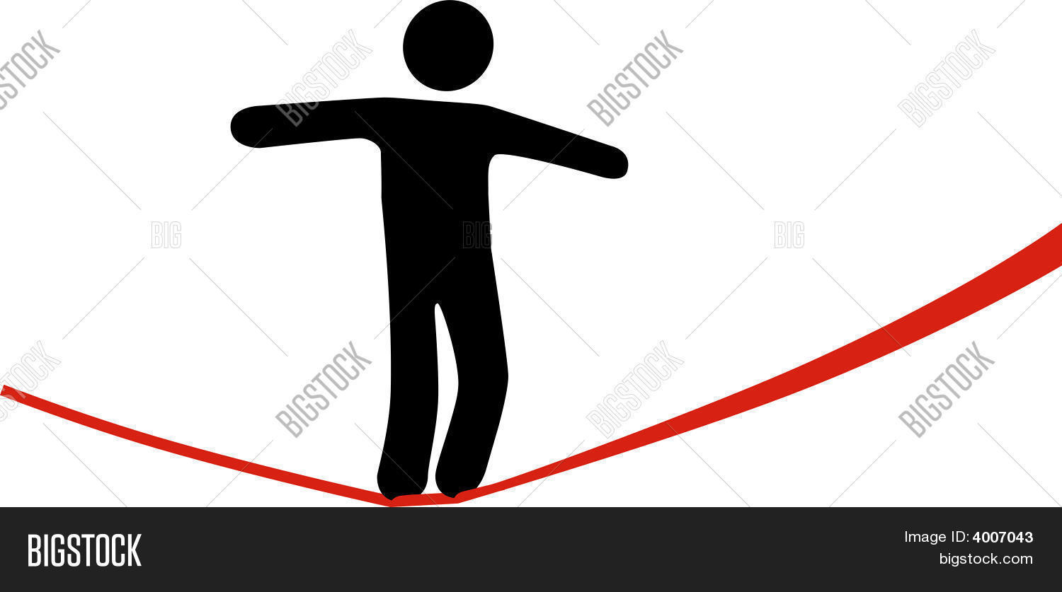 保存 a symbol person balances and walks a high wire tightrope