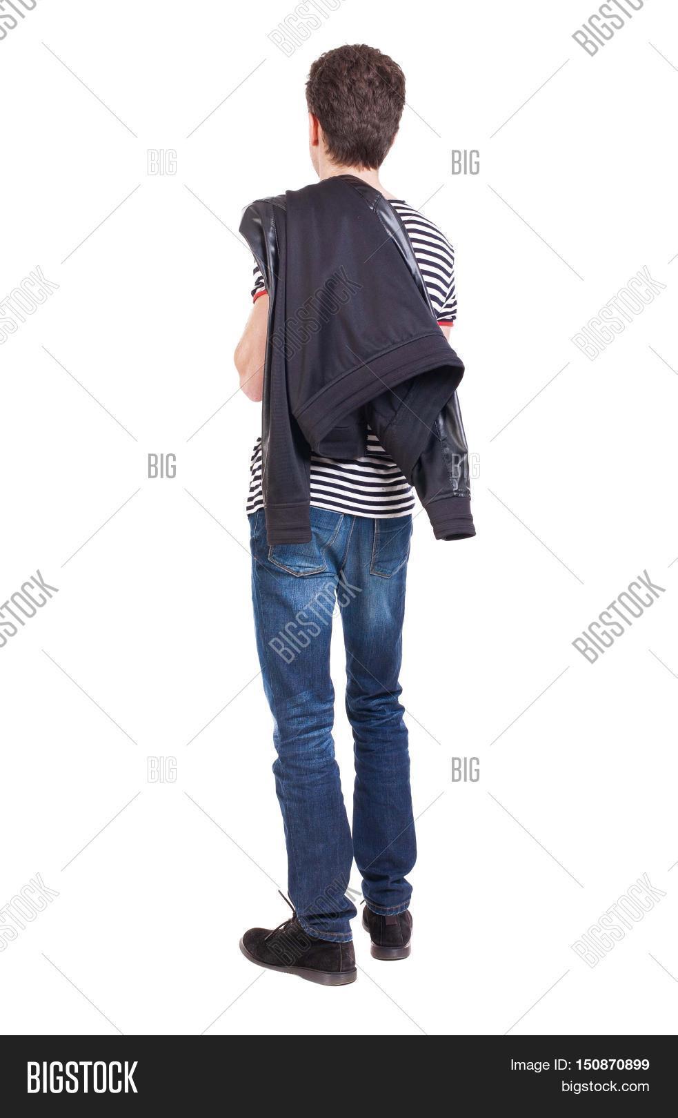 backside view of person. isolated over white background.