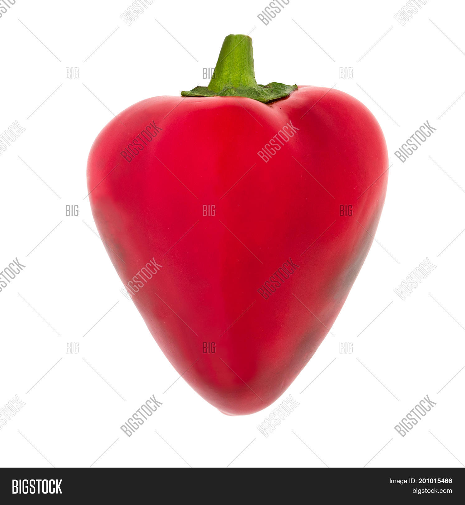sweet red pepper bell in shape of heart isolated on white back