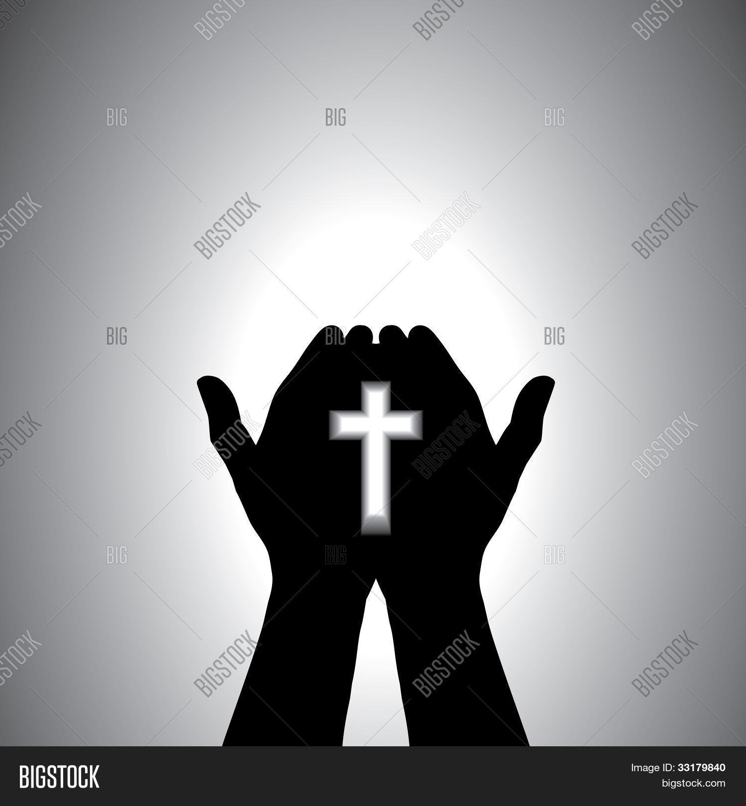 虔诚的基督徒崇拜与十字架在手