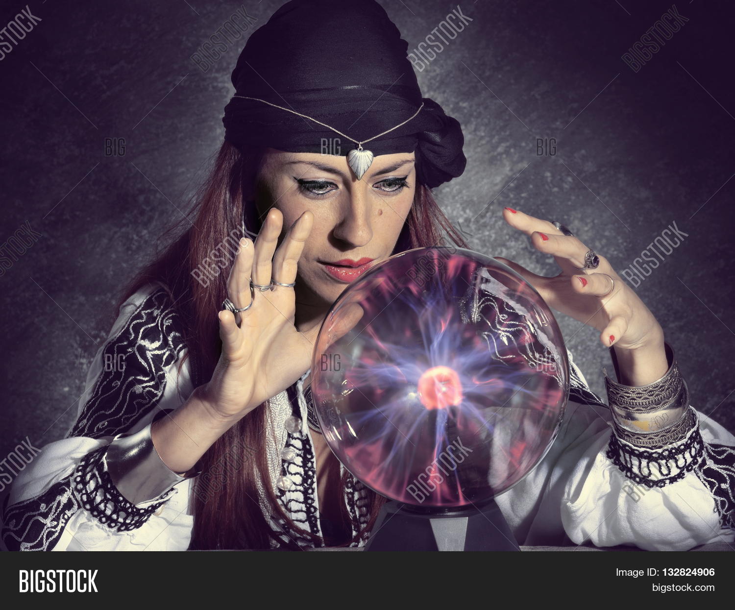 gypsy fortune teller forecast future in crystal ball