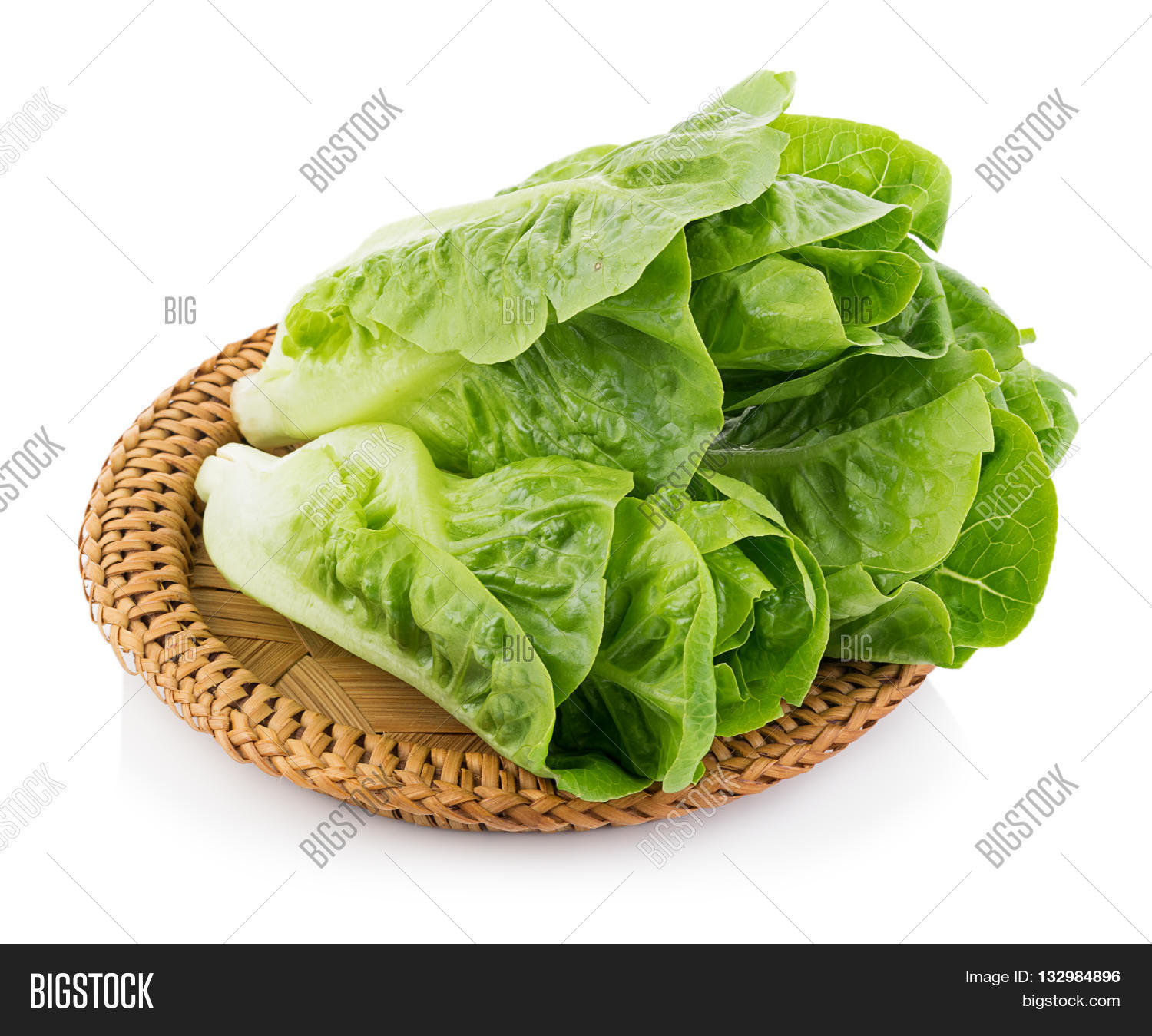 closeup fresh cos (lettuce) on white background