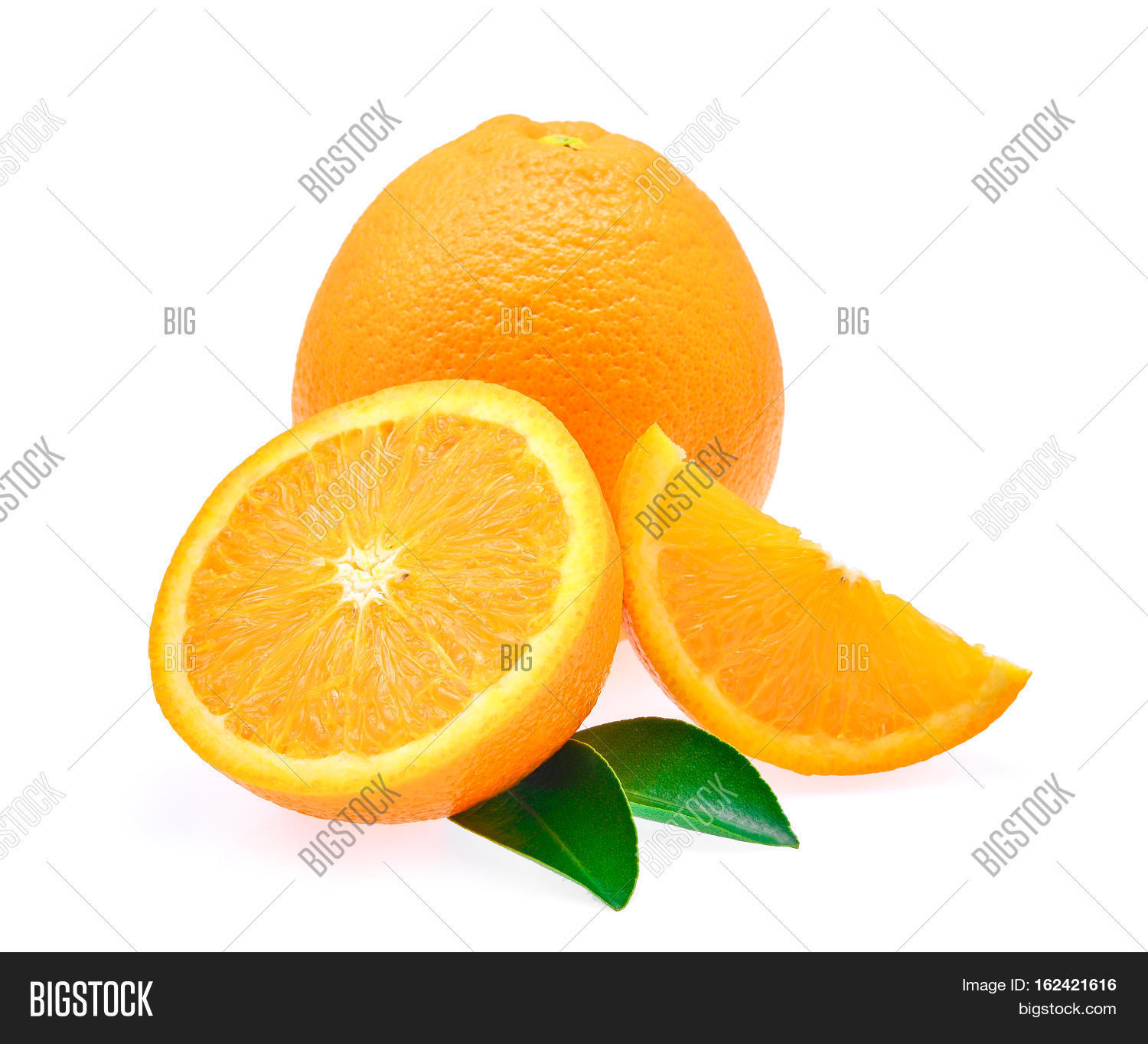 fresh orange fruit with leaf and water drop isolated on white