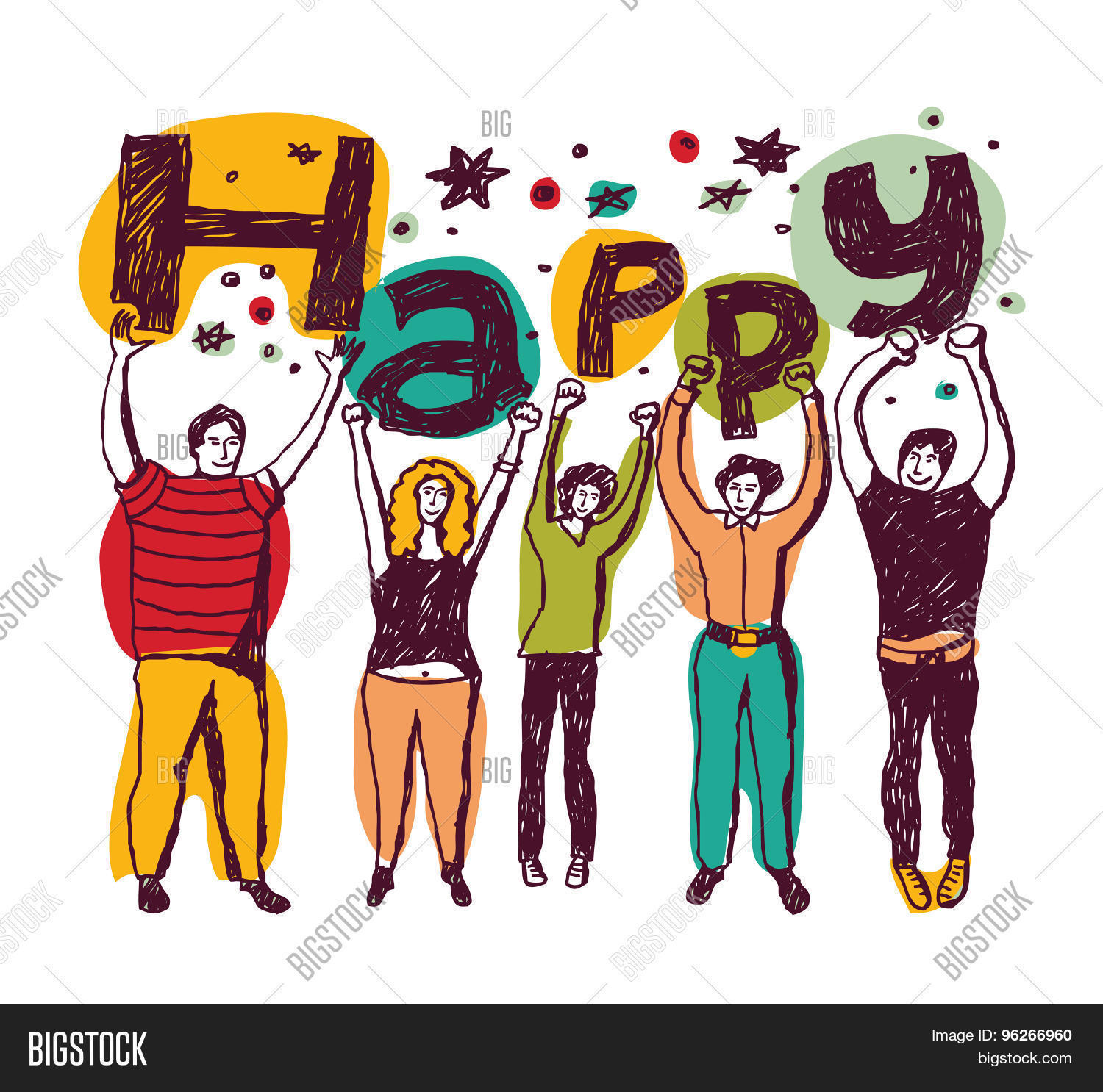 group happy casual people isolate colors