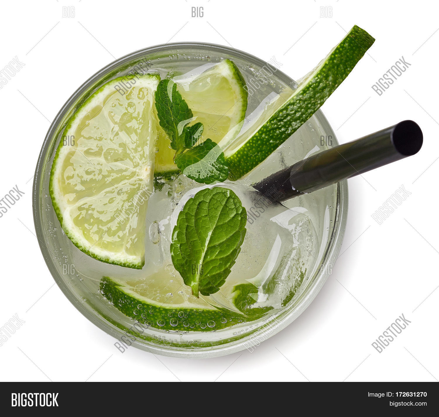 mojito cocktail or soda drink with lime and mint isolated on