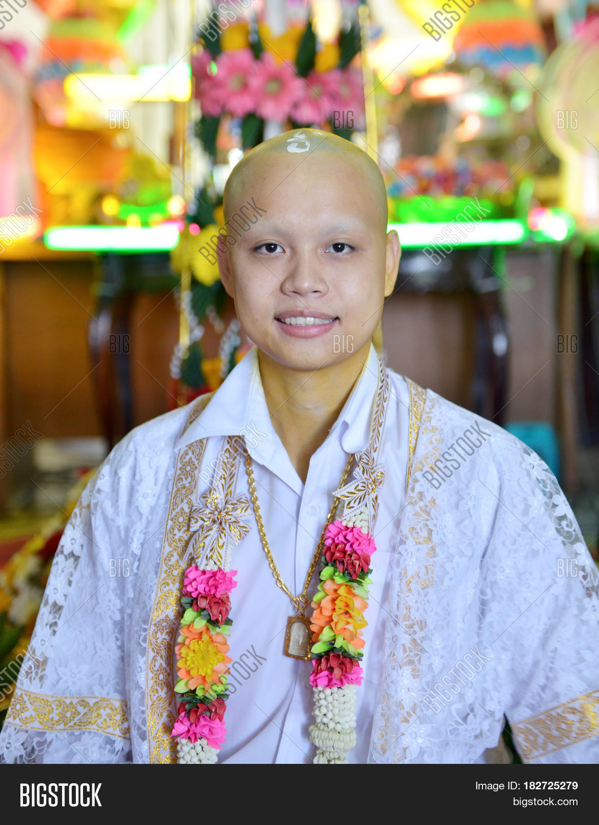portrait of buddhist monk in temble in bangkok thailand asian