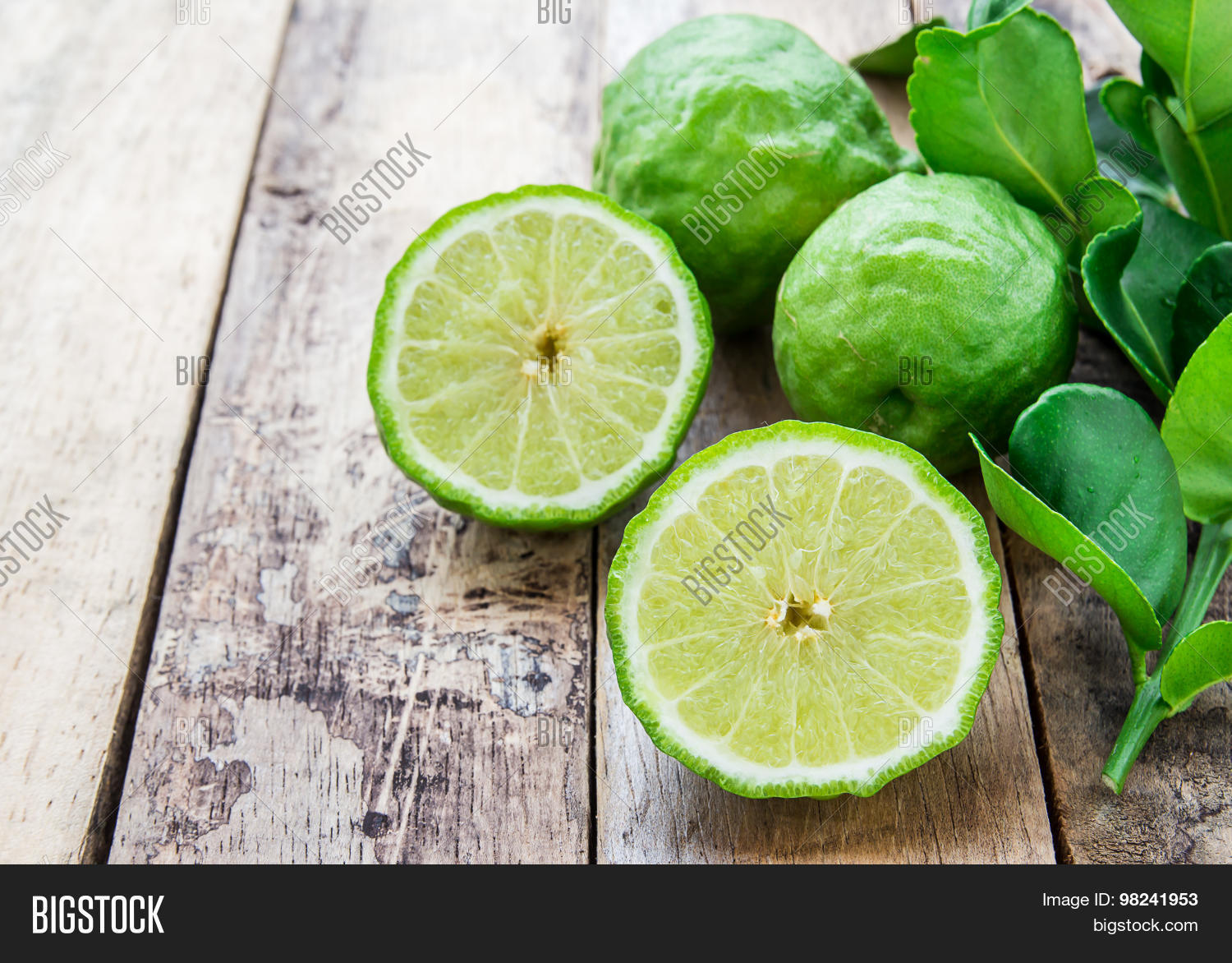 close up bergamot on wooden table background (kaffir lime)