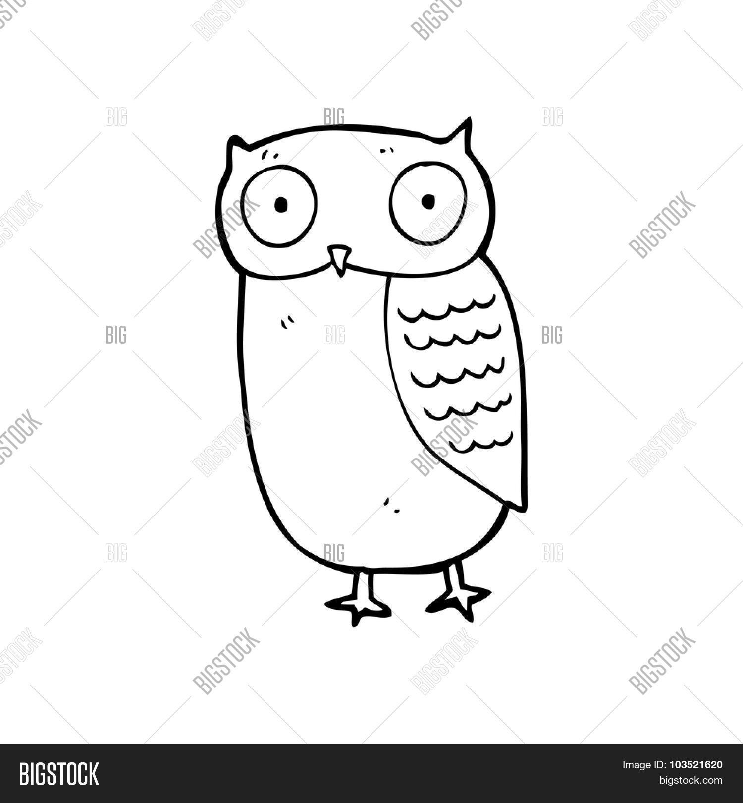 simple black and white line drawing cartoon owl