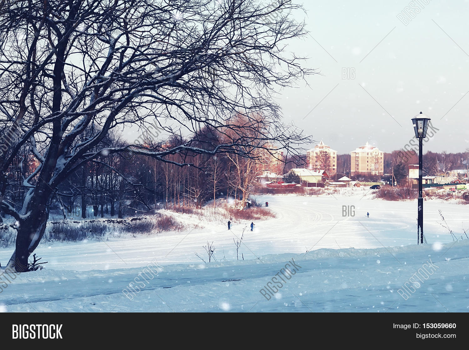 urban landscape on a sunny winter day, walkways and streets