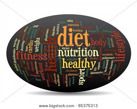 concept or conceptual 3d oval or ellipse abstract health word