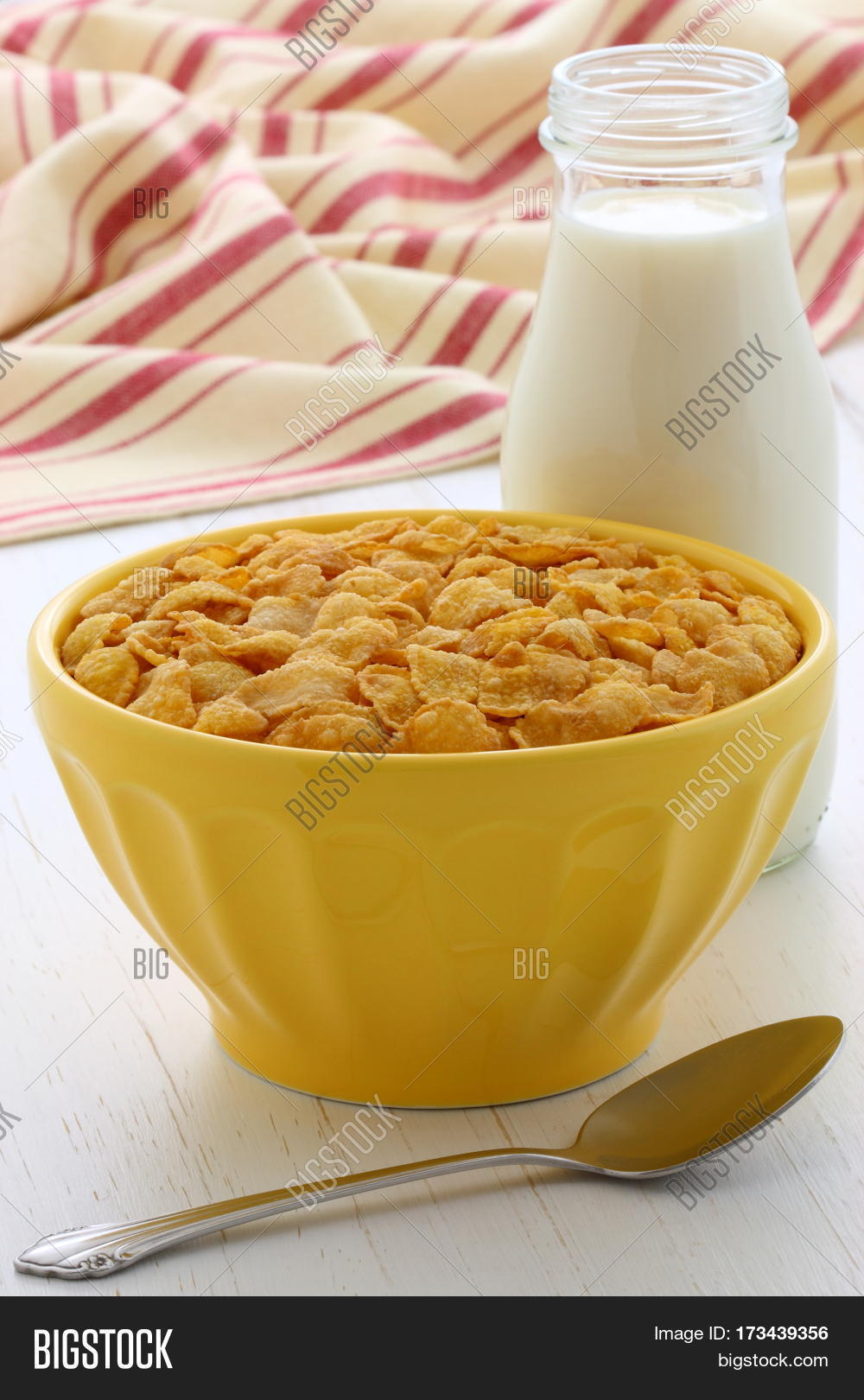 delicious and nutritious breakfast corn flakes on retro vintage