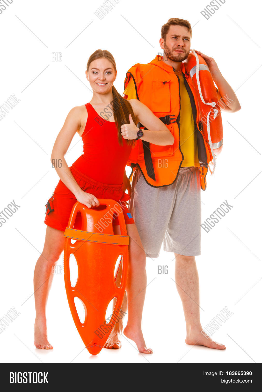 lifeguards with rescue tube ring buoy lifebuoy and life vest