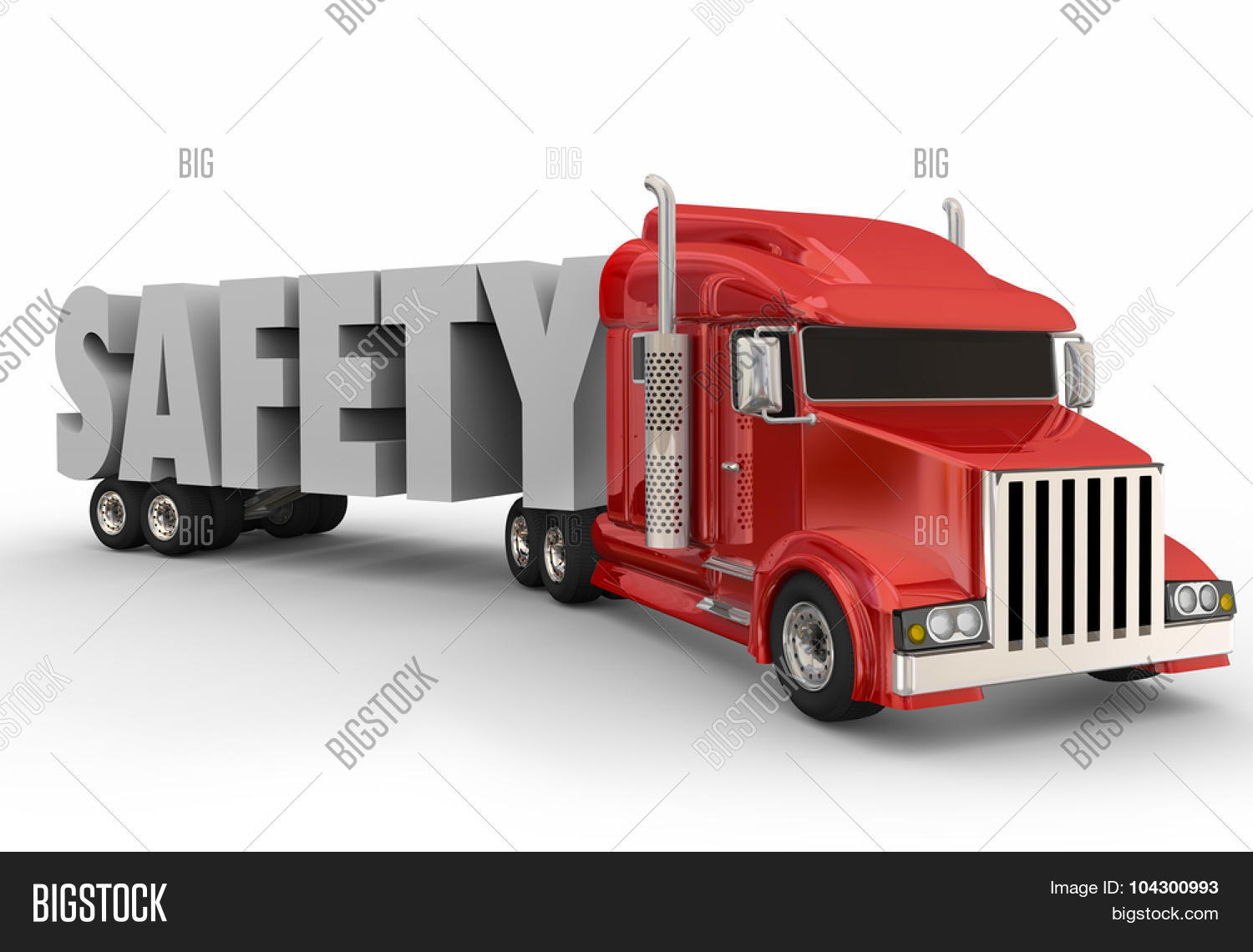 safety 3d word on a truck trailer to illustrate driving a big