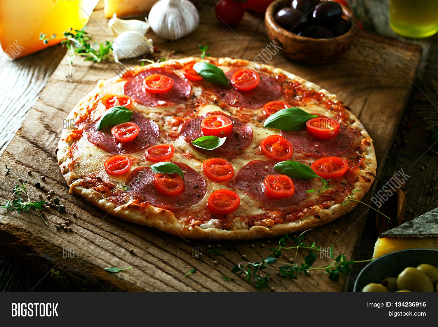 fresh italian pizza on wood.