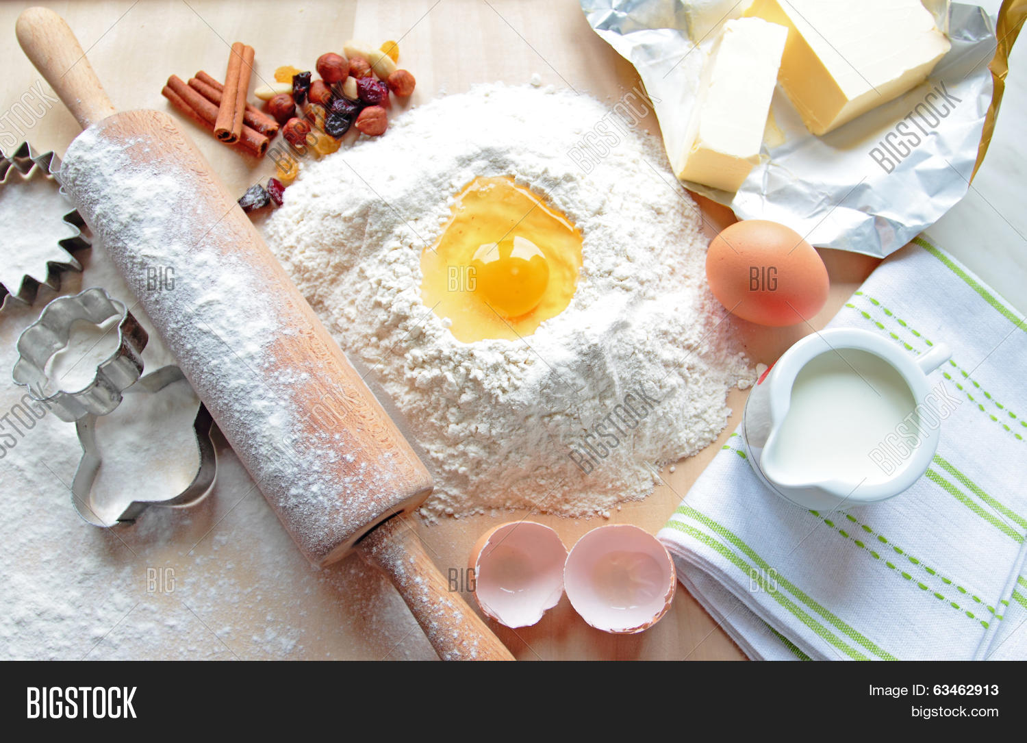 baking cake with utensil and ingredient on the kitchen board