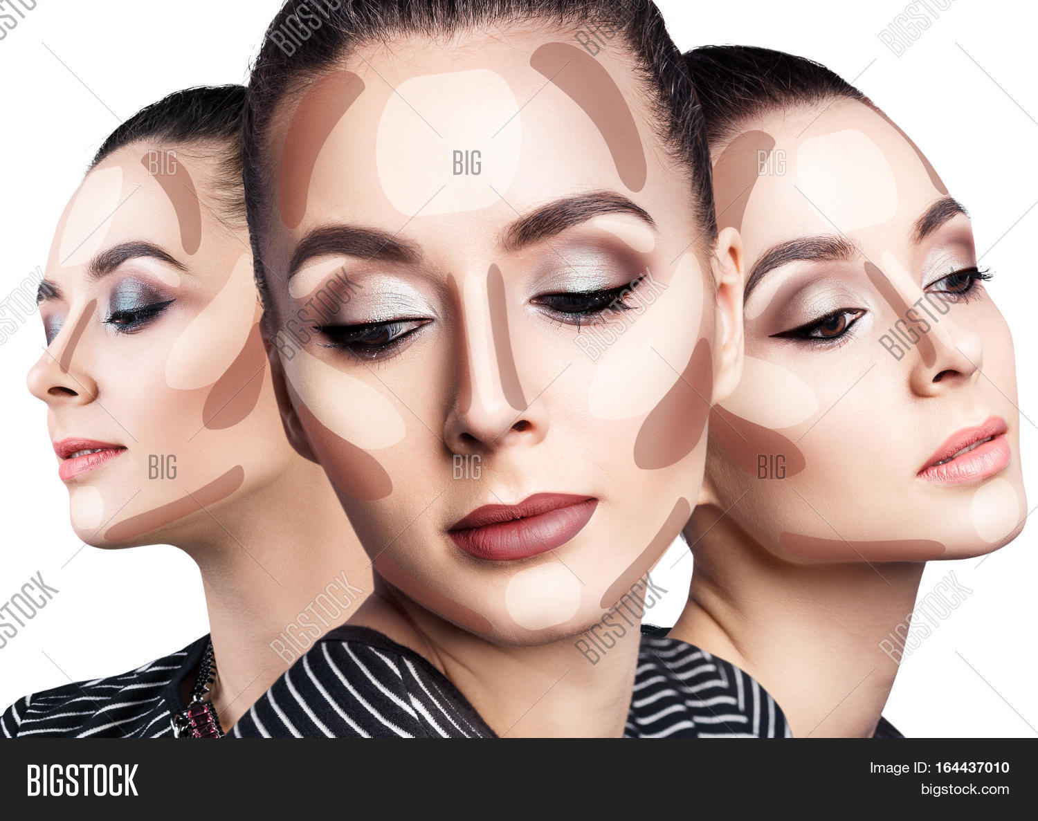 young womans face with contouring makeup.