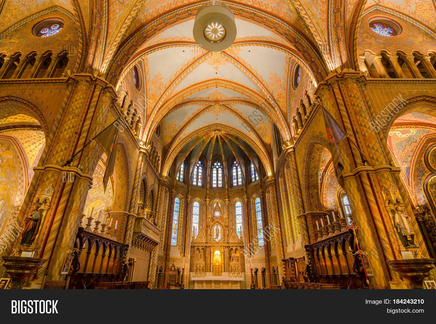 Interior Of Matthias Church In Budapest, Hungary Stock Photo & Stock