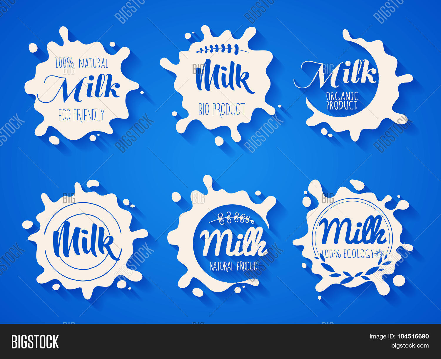 white milk splash blot vector set. drink element.