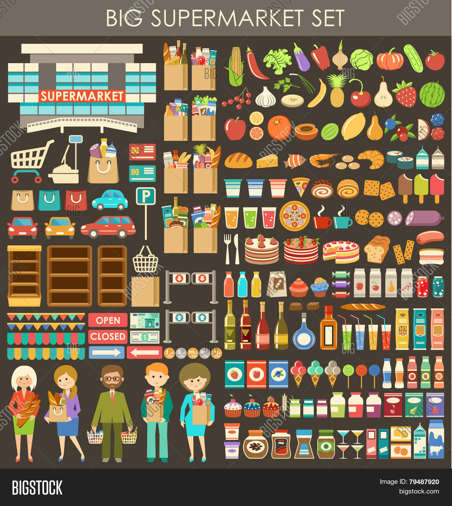 big supermarket set. 库存矢量图和库存照片 | bigstock