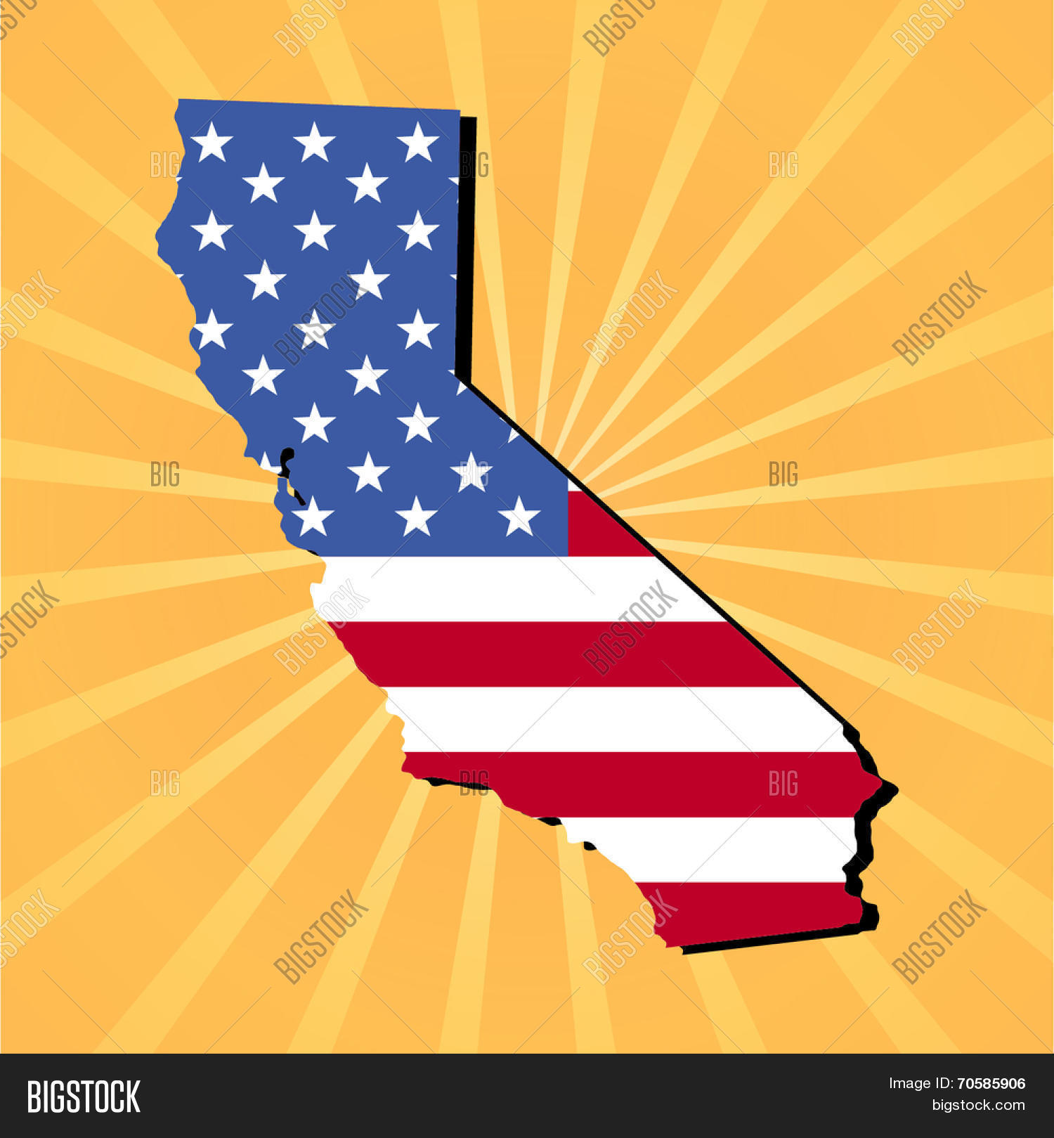 california map flag on yellow sunburst illustration