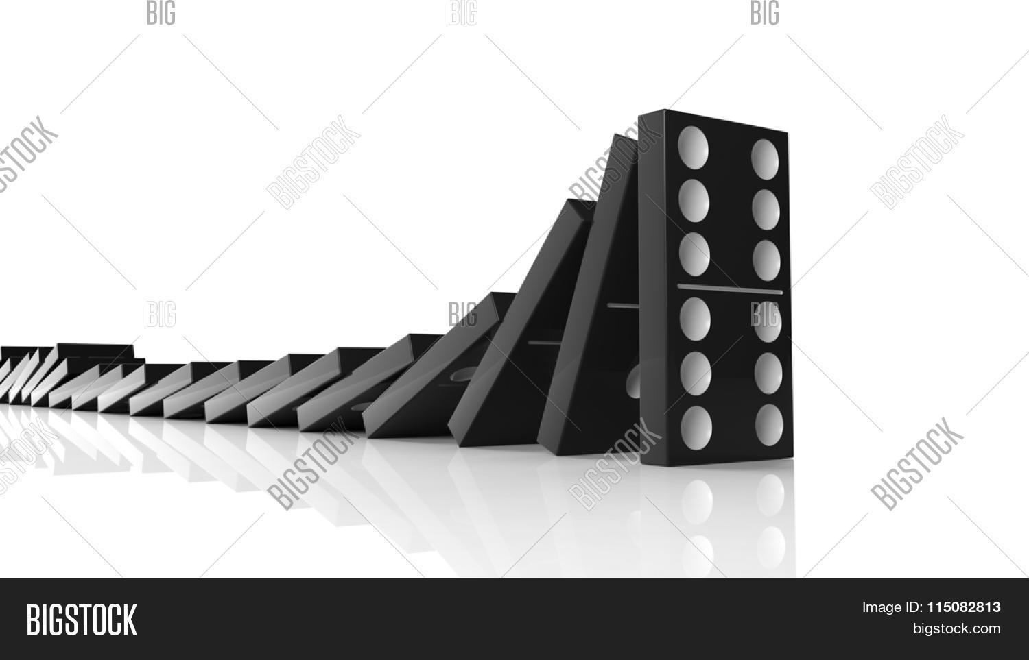 black domino tiles falling in a row on to last one standing