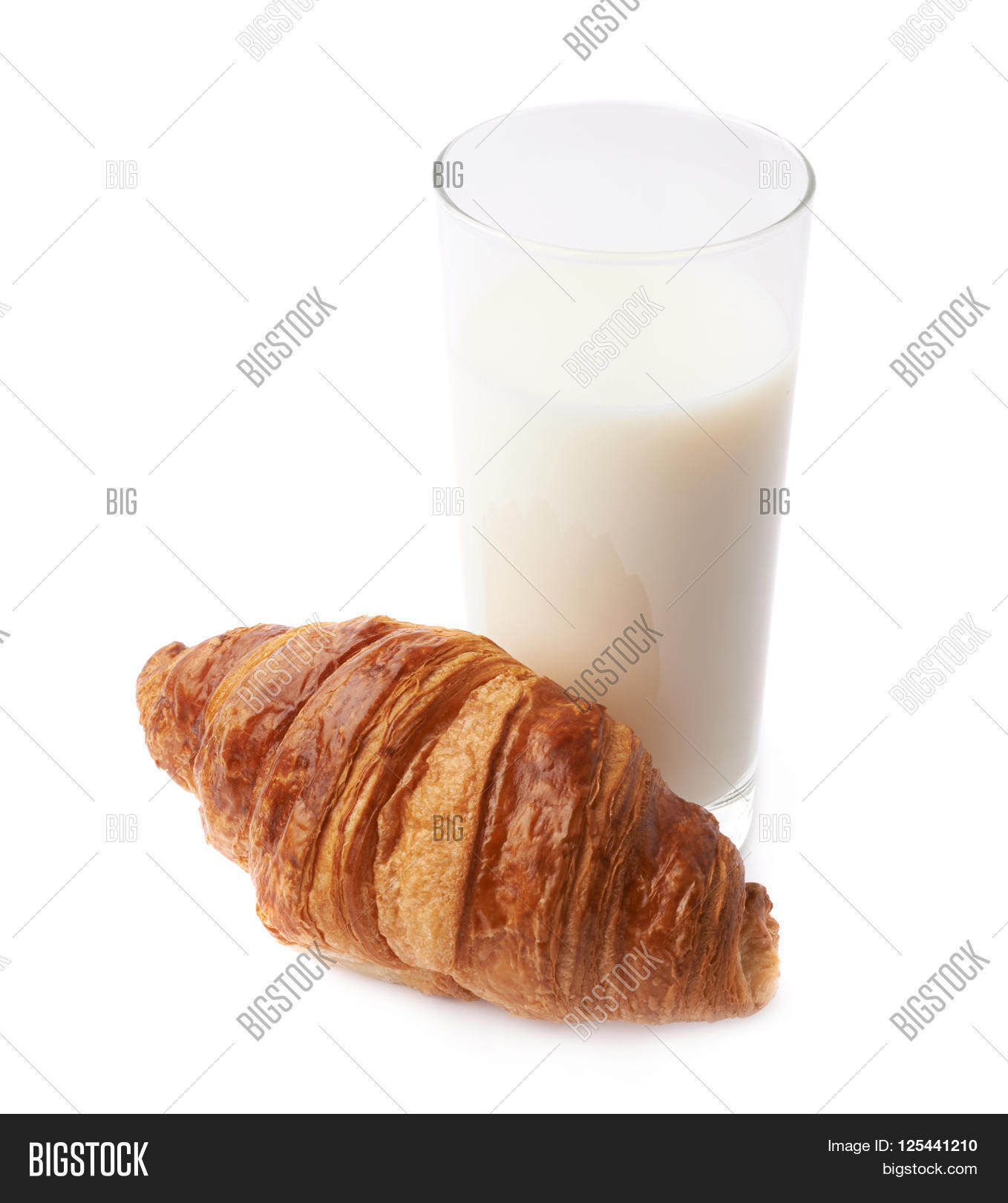 croissant and glass of milk composition isolated over the white