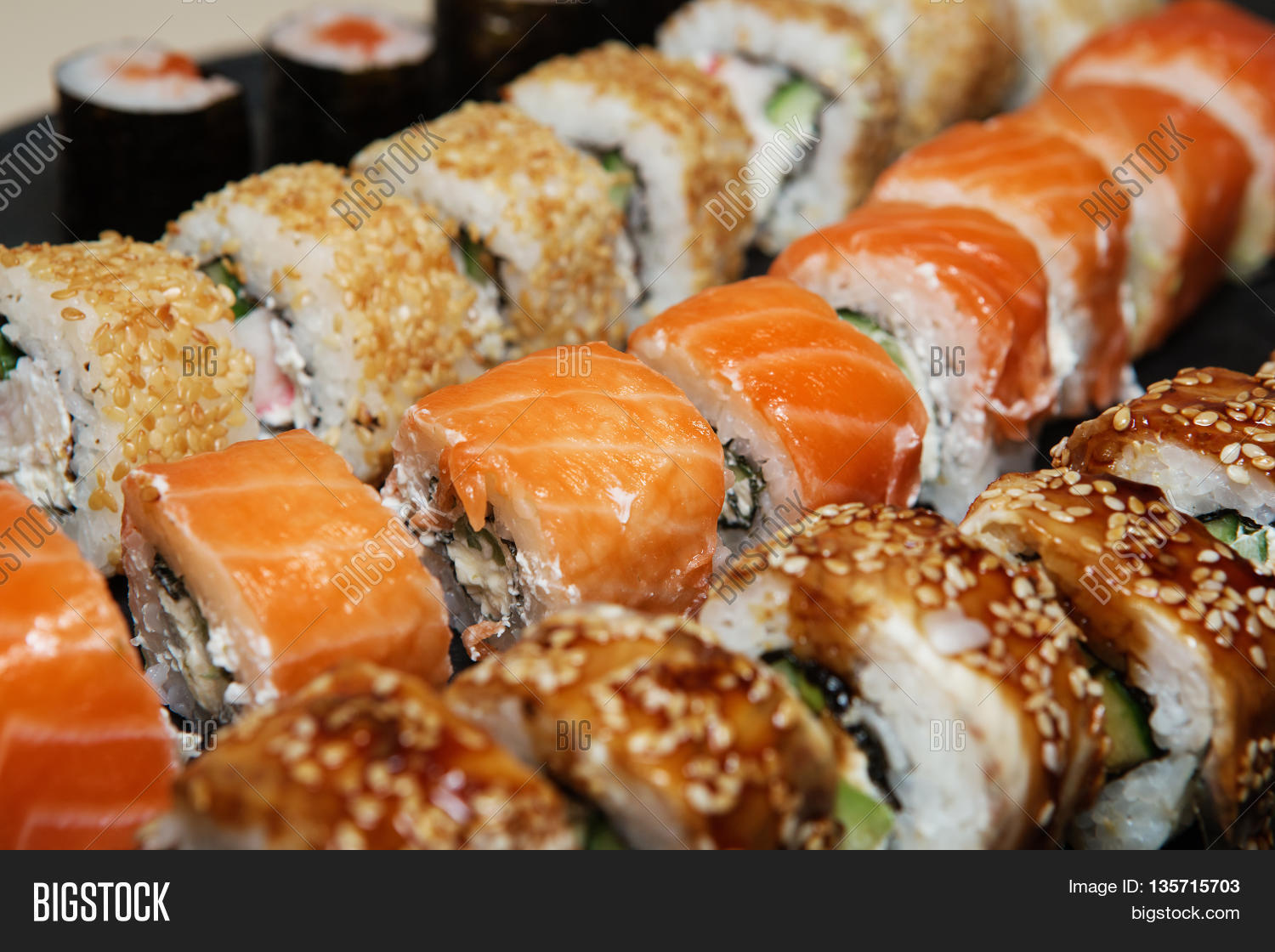 various delicious types of sushi rolls 库存照片和库存图片 | big