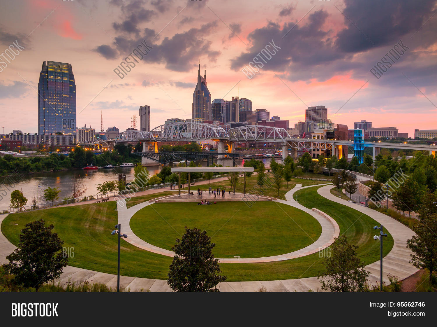 nashville tennessee downtown skyline at twilight in usa