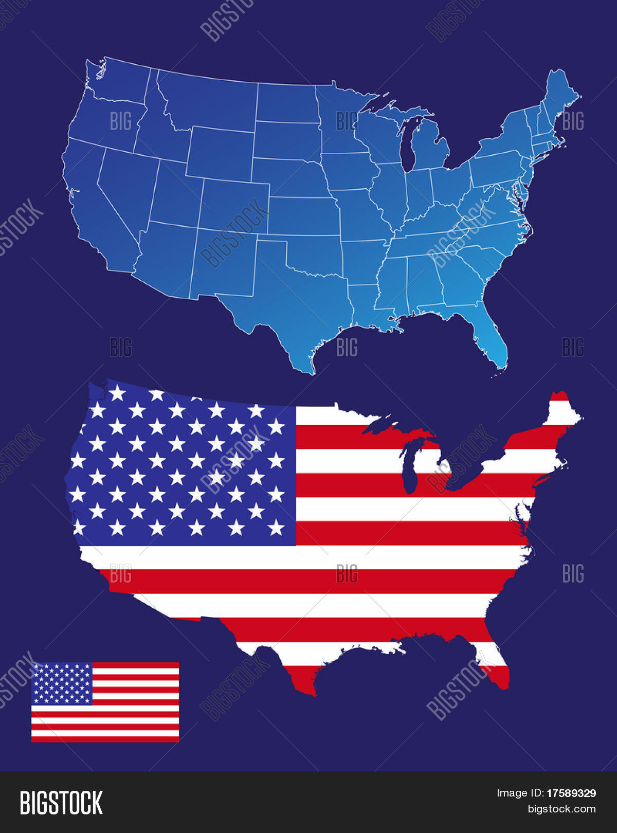 美国地图和国旗