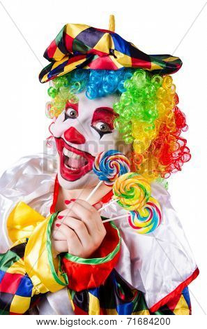 clown with lollipop isolated on white