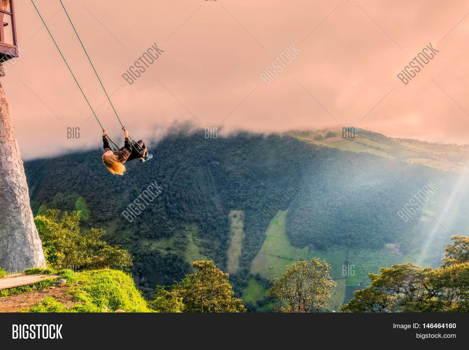 banos ecuador - 30 march 2015: the swing at the end of the world