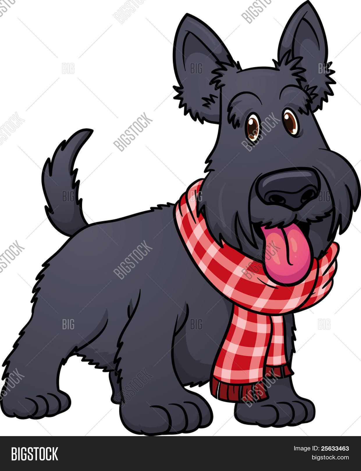 可爱的卡通苏格兰梗穿着一条围巾. 库存矢量图和库存照片 | bigstock