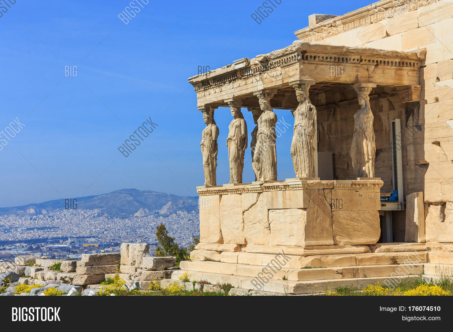 ruins of ancient temple on acropolis hill, athens