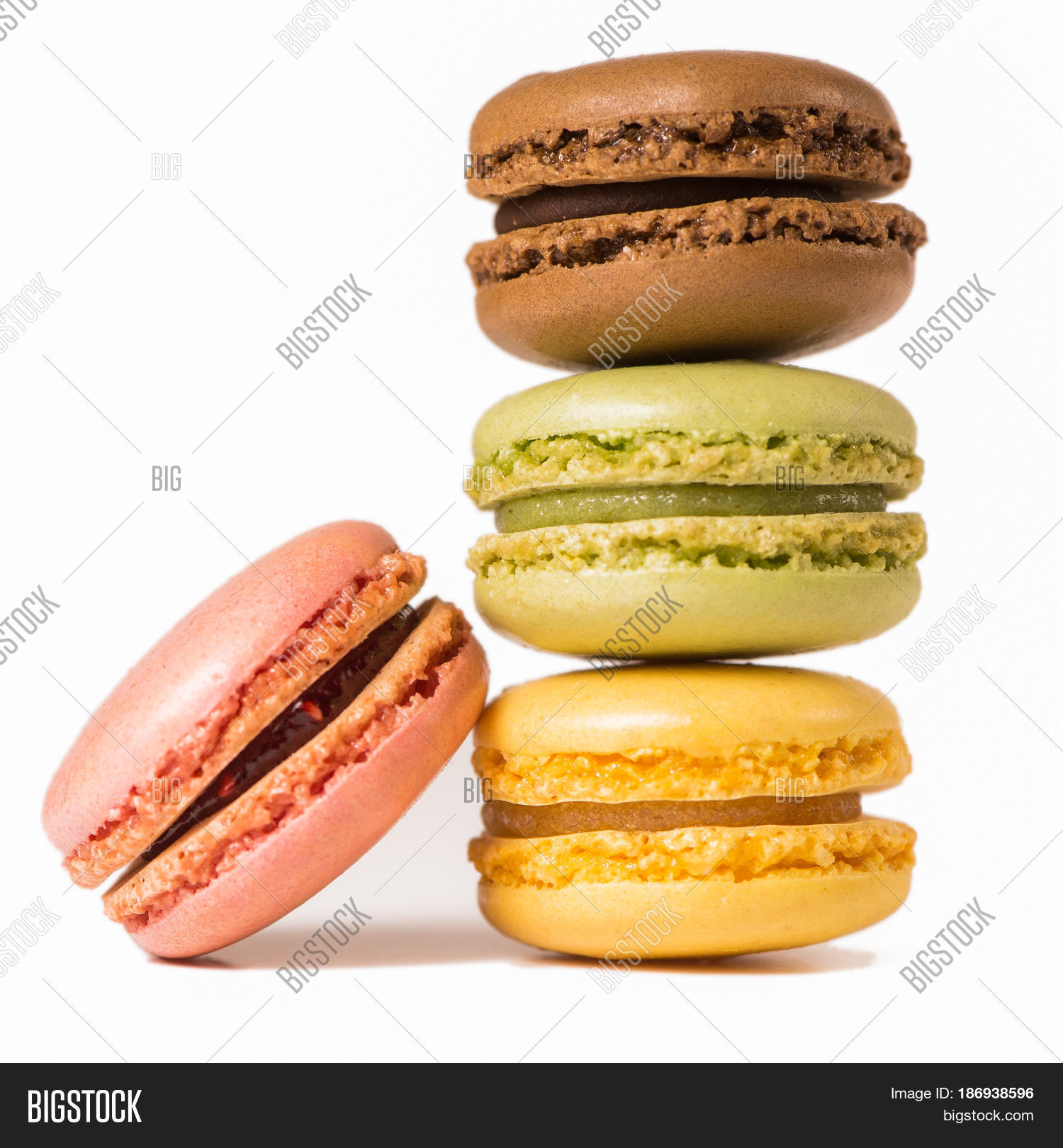 cake macaron or macaroon isolated on white background, sweet and