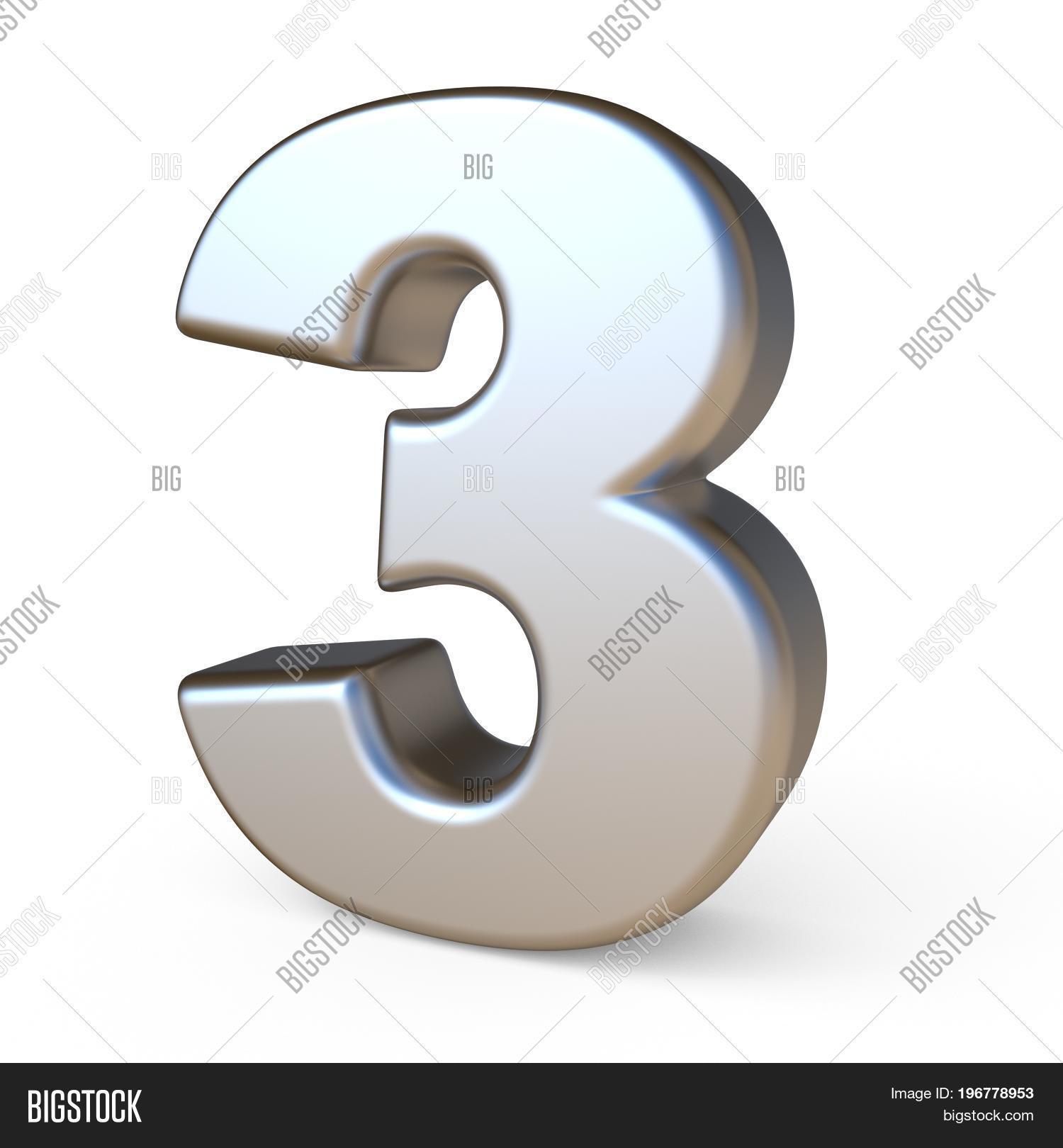 metal font number three 3 3d render illustration isolated on