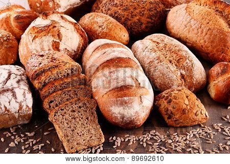 composition with variety of baking products on wooden table