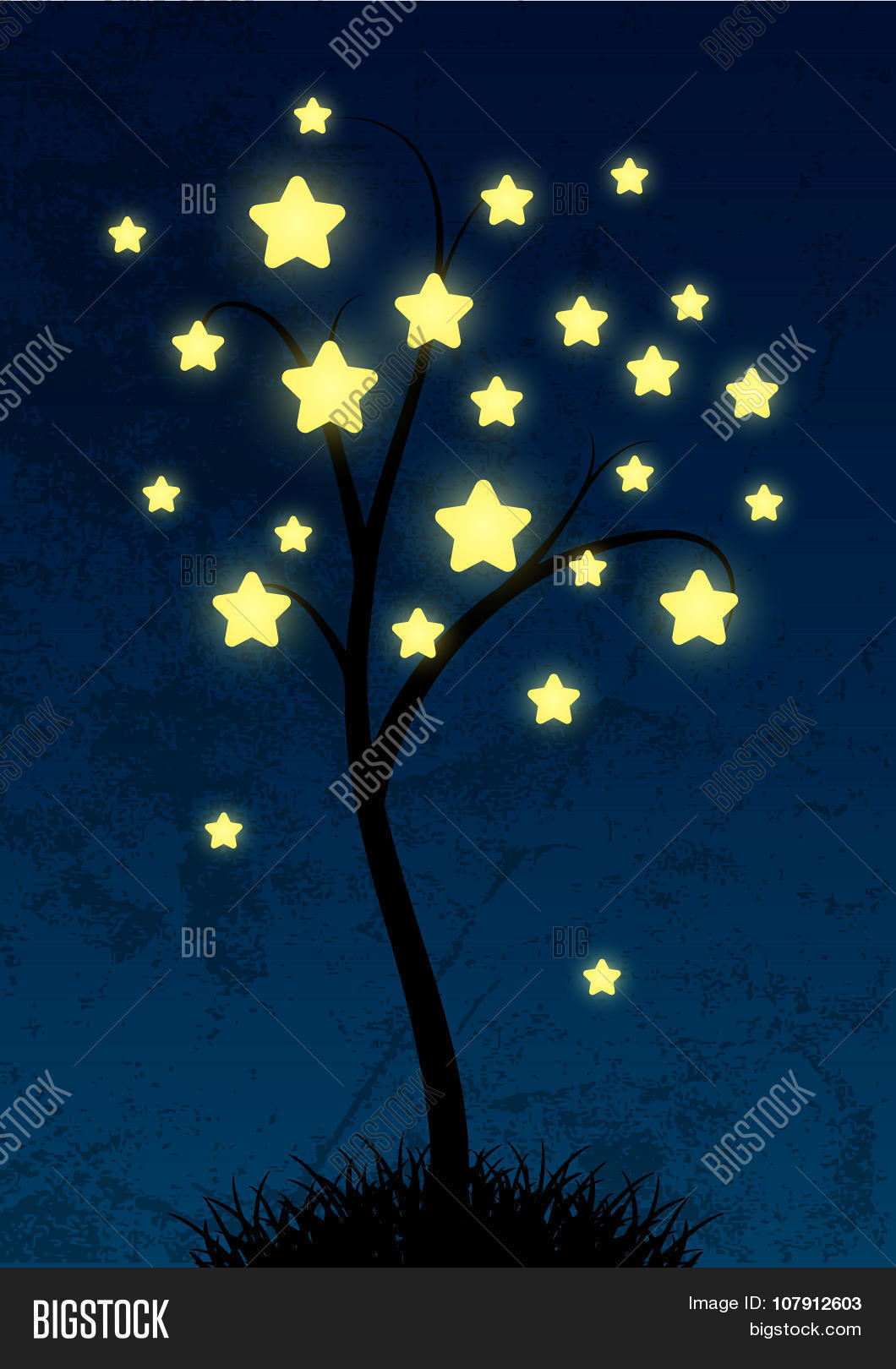 fairy starry tree on night background
