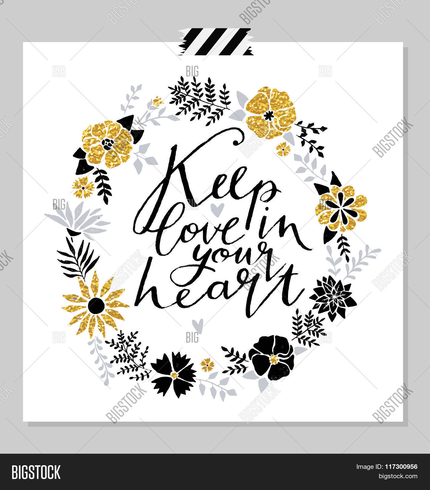 tylish holiday card with love theme lettering and with flower