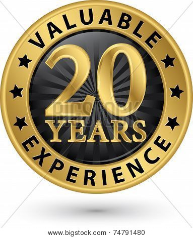 20 years valuable experience gold label, vector illustration