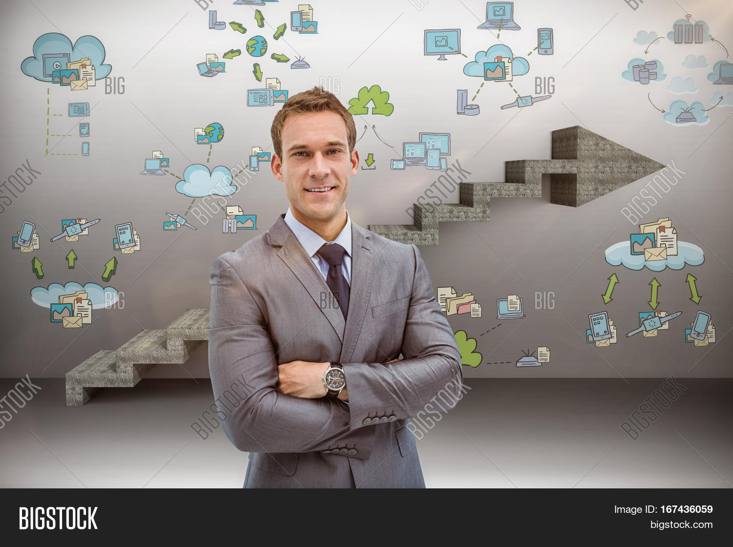 portrait of smart businessman in suit against composite image of