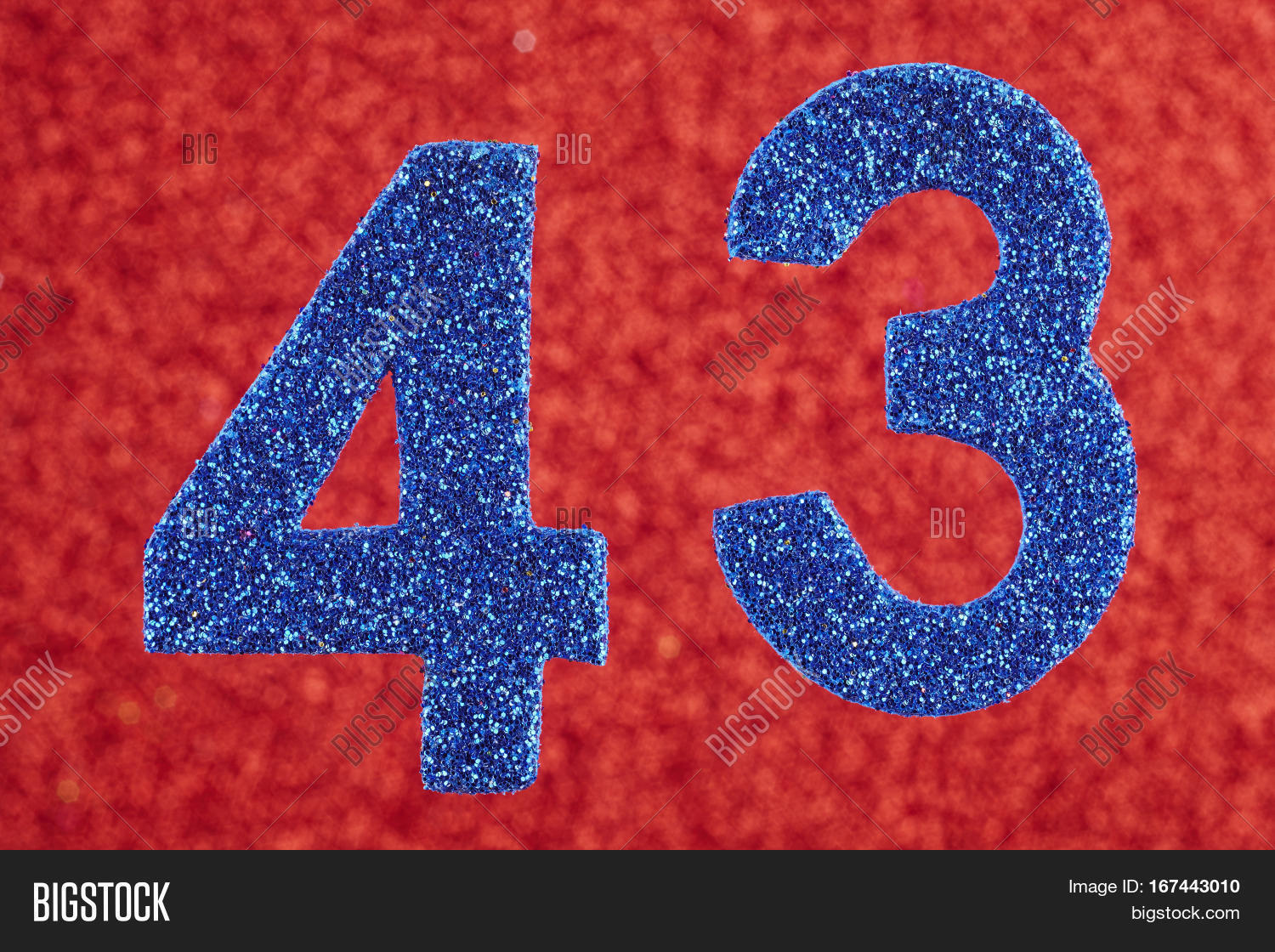 number forty-three blue color over a red background.