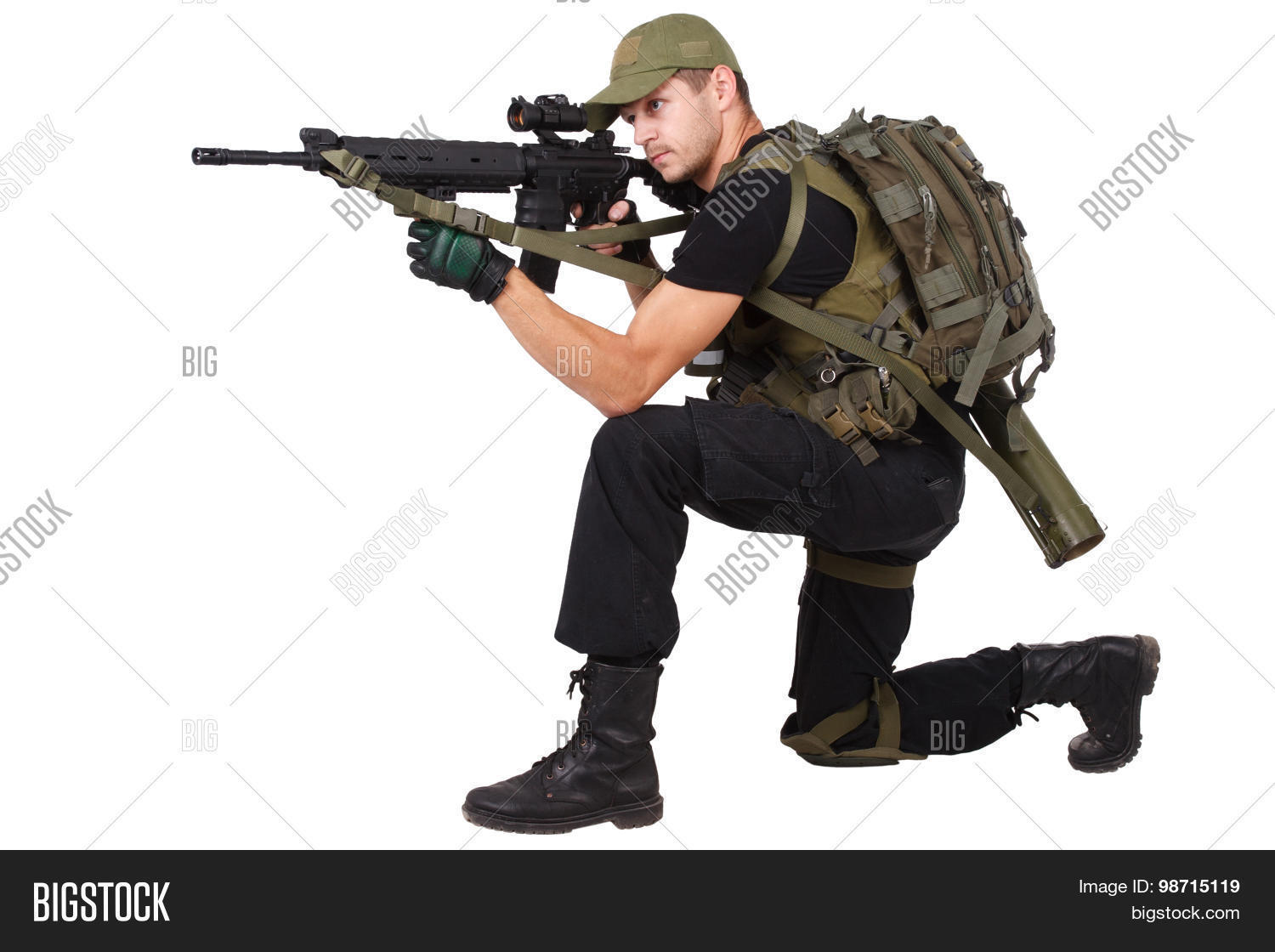 rifleman with m16 rifle isolated on white