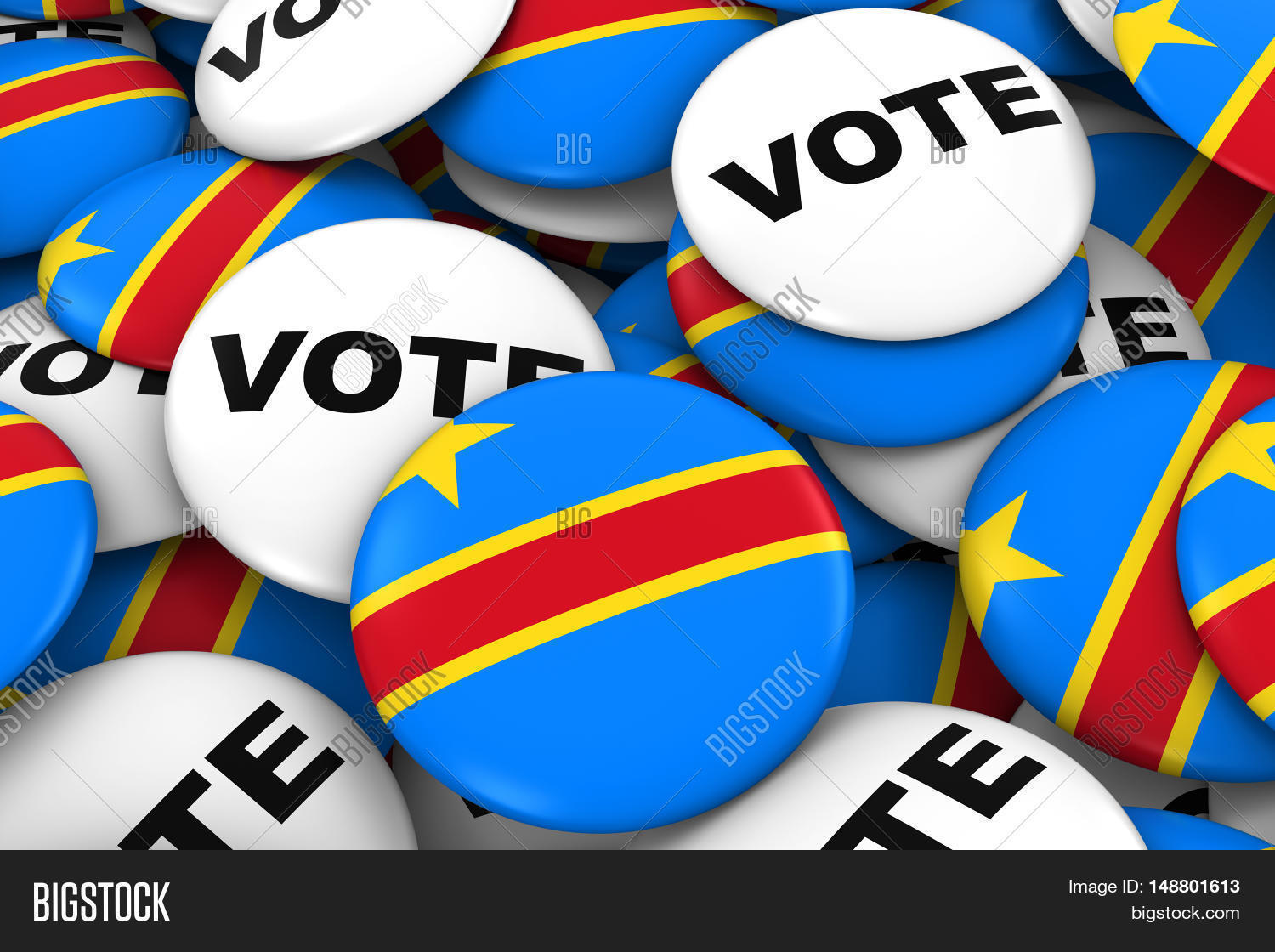 dr congo elections concept - congolese flag and vote badges 3d
