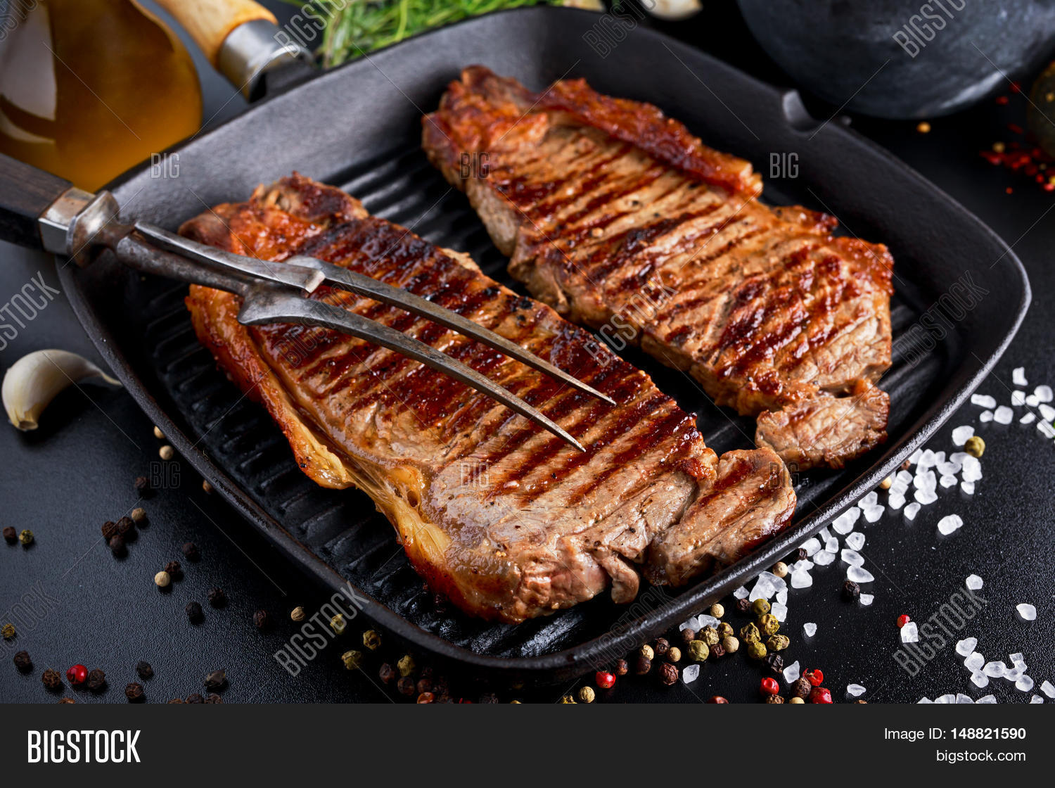 fresh cooked meat beef steak sirloin for two.