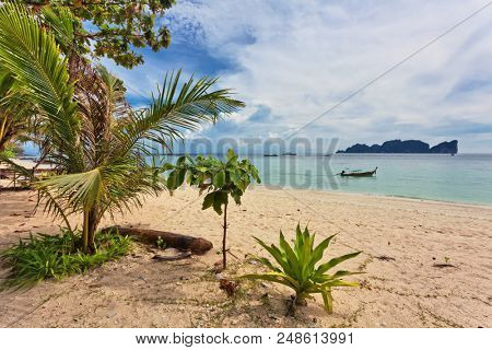 Beautiful Tropical Beach With Sea View Clean Water Blue Sky Beautiful Tropical Beach With Sea View Clean Water Blue Sky Nature Background Poster