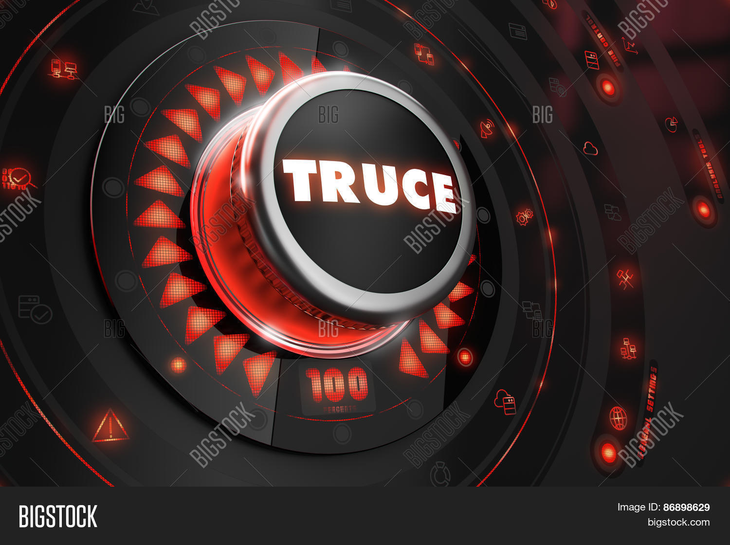 truce controller on black control console with red backlight.