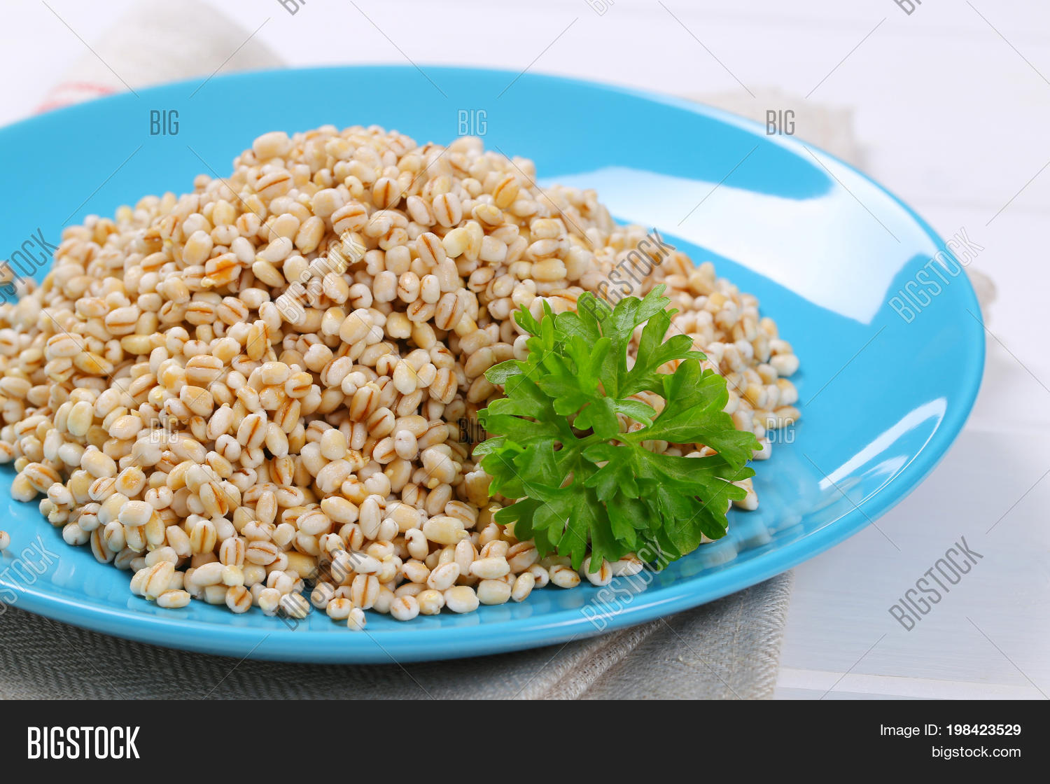 plate of cooked pearl barley - close up