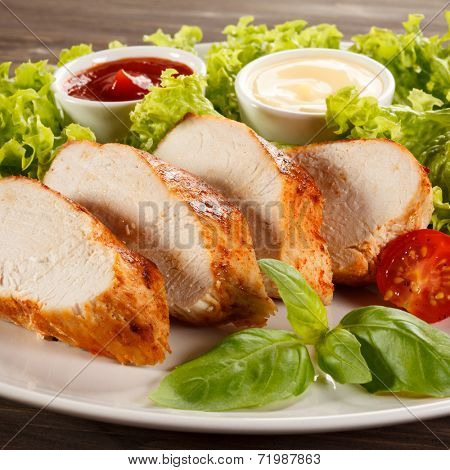 roast chicken fillet and vegetables