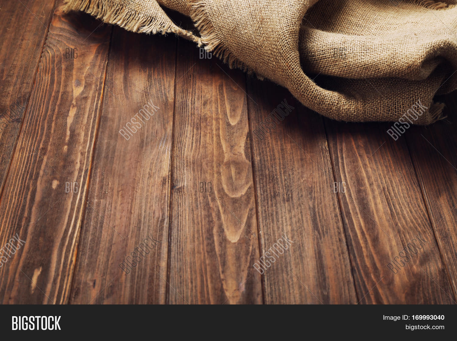 sackcloth on wooden table