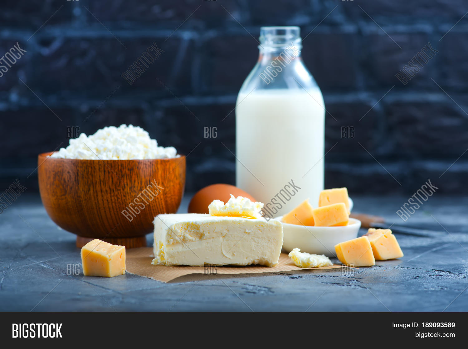 milkbutter and cheese on a table. stock photo